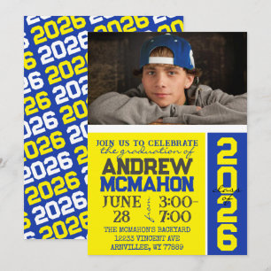 Yellow & Blue Graduation Photo Invitation