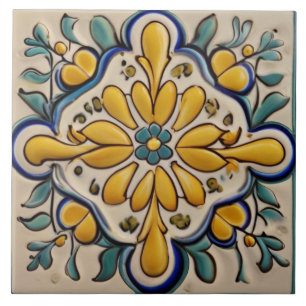 Yellow & Blue Green Abstract Mediterranean Tile