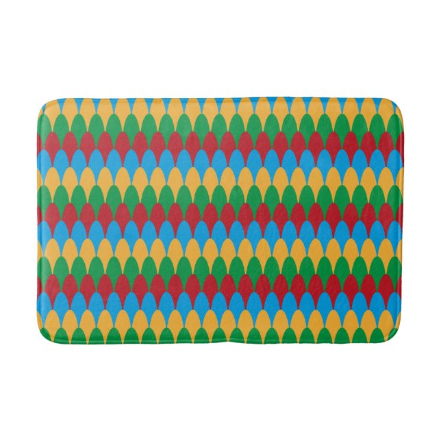 Yellow Blue Green & Red Geometric Scallops Bath Mat (Front)