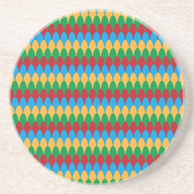 Yellow Blue Green & Red Geometric Scallops Coaster (Front)