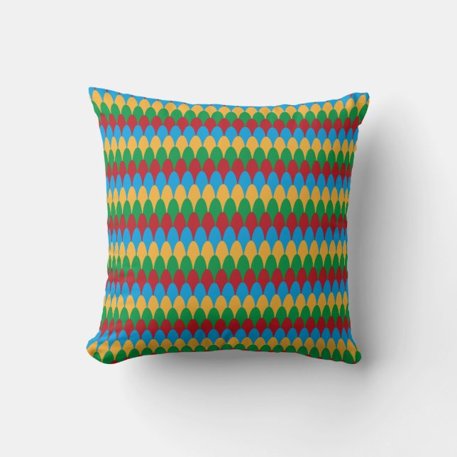 Yellow Blue Green & Red Geometric Scallops Cushion (Front)