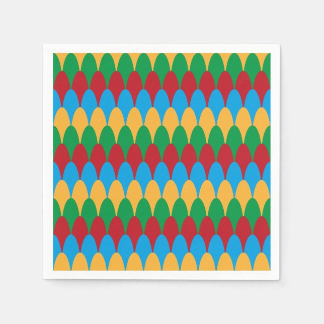 Yellow Blue Green & Red Geometric Scallops Napkin (Front)