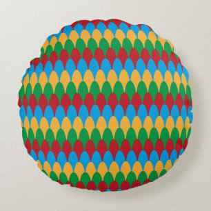 Yellow Blue Green & Red Geometric Scallops Round Cushion