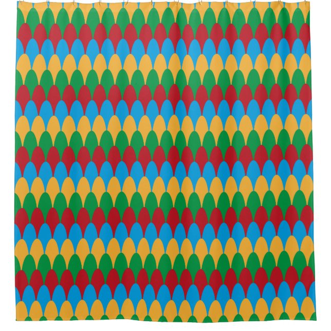 Yellow Blue Green & Red Geometric Scallops Shower Curtain (Front)