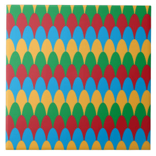Yellow Blue Green & Red Geometric Scallops Tile