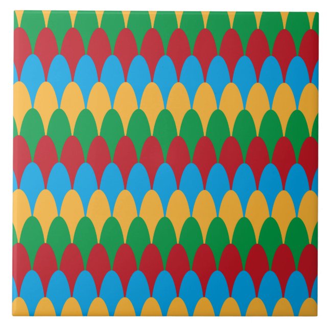 Yellow Blue Green & Red Geometric Scallops Tile (Front)