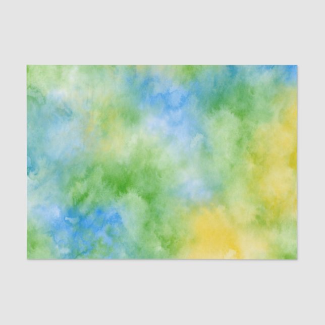 Yellow Blue Green Watercolor Abstract Tissue Paper (Front)