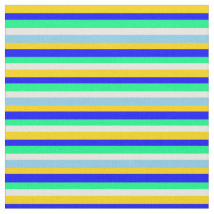 Yellow, Blue, Green, White, and Sky Blue Pattern Fabric