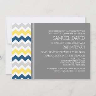 Yellow Blue Grey Chevron Bar Mitzvah Invitations