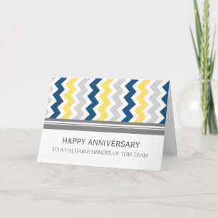 Yellow Blue Grey Chevron Employee Anniversary Card