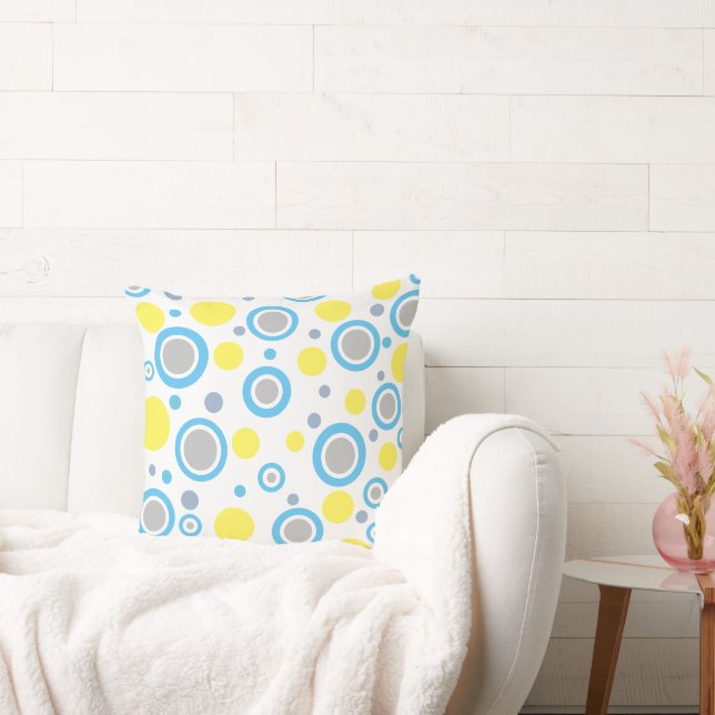 Yellow Blue Grey Polka Dots Cushion (Couch)