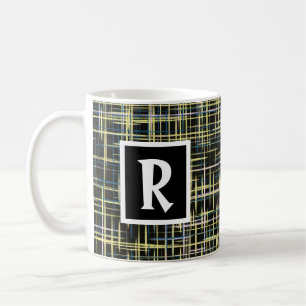 Yellow & Blue Grid Abstract Letter Coffee Mug