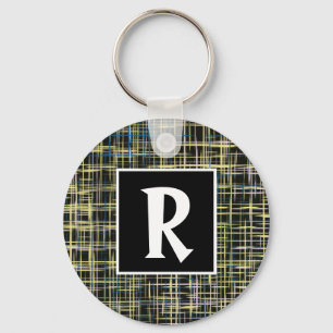 Yellow & Blue Grid Abstract Letter Key Ring