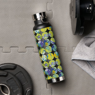Yellow Blue Grunge Texture Circle Pattern Art. Water Bottle