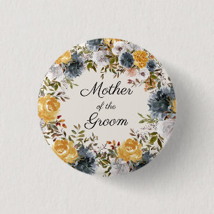 Yellow Blue Handpainted Floral Mother Groom 3 Cm Round Badge
