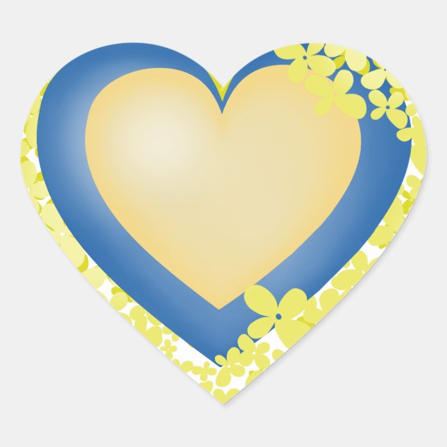 Yellow blue Heart and yellow flowers. Sticker (Front)