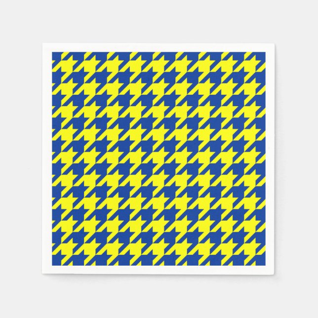 Yellow Blue Houndstooth Plaid Check Napkin (Front)