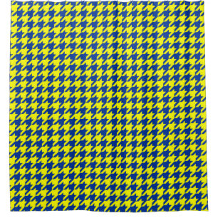 Yellow Blue Houndstooth Plaid Check Shower Curtain