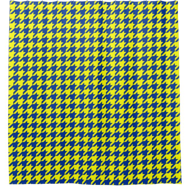 Yellow Blue Houndstooth Plaid Check Shower Curtain (Front)