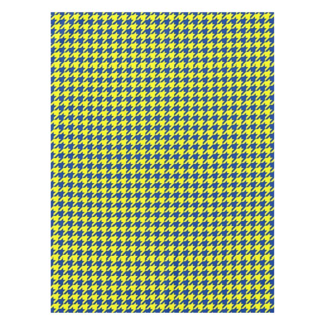 Yellow Blue Houndstooth Plaid Check Tablecloth (Front)