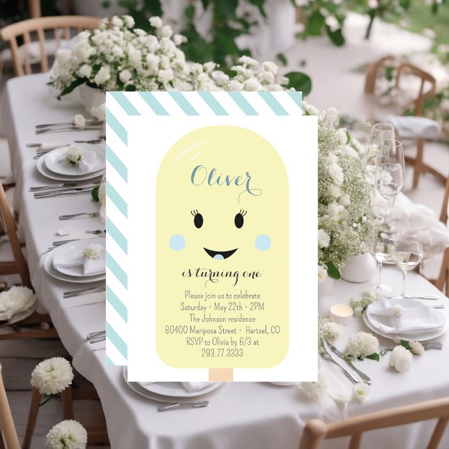 Yellow Blue Ice Cream Cone Scoop Birthday Party Invitation (Creator Uploaded)