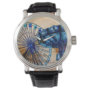 Yellow blue invert ferris wheel swings fair rides watch