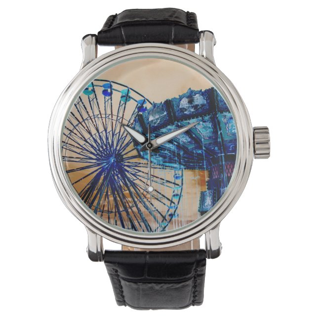 Yellow blue invert ferris wheel swings fair rides watch (Front)
