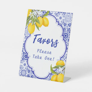 Yellow Blue Italian Lemon Bridal Shower Favour Pedestal Sign