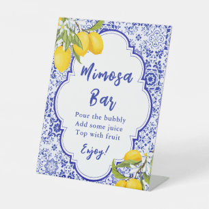 Yellow Blue Lemon Bridal Shower Mimosa Bar Pedestal Sign