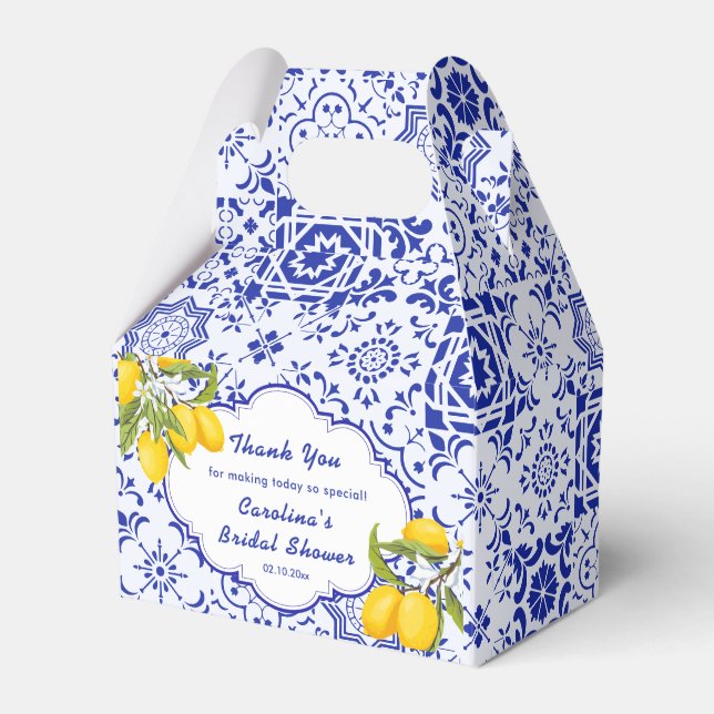 Yellow Blue Lemon Main Squeeze Bridal Shower Favour Box (Front Side)