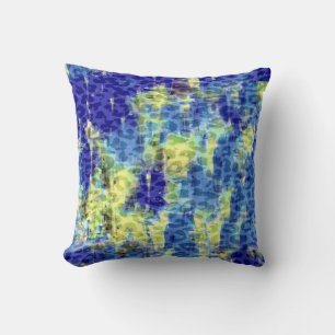 Yellow Blue Leopard Print Abstract Painting Cushion