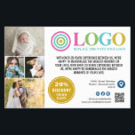Yellow Blue Logo Photos Promo Small Business Flyer<br><div class="desc">Blue and yellow marketing flyers for your small business personalised with your logo, photos, QR code, and custom text. Personalised promo flyers for your small business, perhaps photography, landscaping, beauty, wellness, and more. Add photos, address, social media, phone number and any information your future clients and customers might need. Generic...</div>