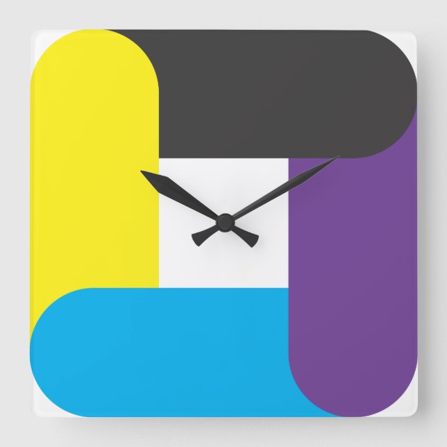 YELLOW, BLUE, MAGENTA AND BLACK SQUARE WALL CLOCK (Front)