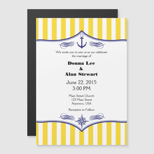Yellow Blue Magnetic Nautical Wedding Invites (Front/Back)