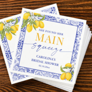 Yellow Blue Main Squeeze Bridal Shower Lemon  Napkin