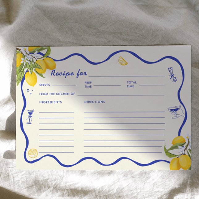 Yellow Blue Main Squeeze Bridal Shower Recipe Card (Creator Uploaded)