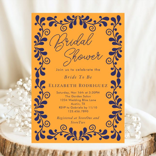Yellow Blue Mexican Fiesta Talavera Bridal Shower Invitation (Creator Uploaded)