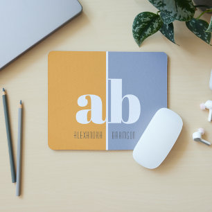 Yellow & Blue Minimalist Monogram Name & Initials Mouse Mat