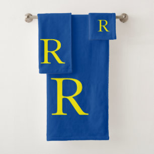Yellow Blue Monogram Initial Colourful Cute Custom Bath Towel Set