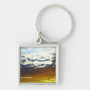 Yellow Blue Moody Sunset with Clouds Key Ring