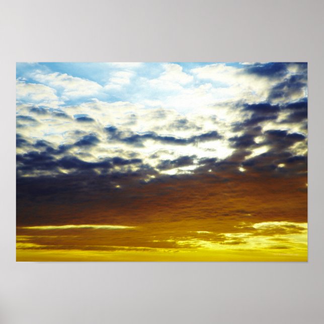 Yellow Blue Moody Sunset with Clouds Poster (Front)