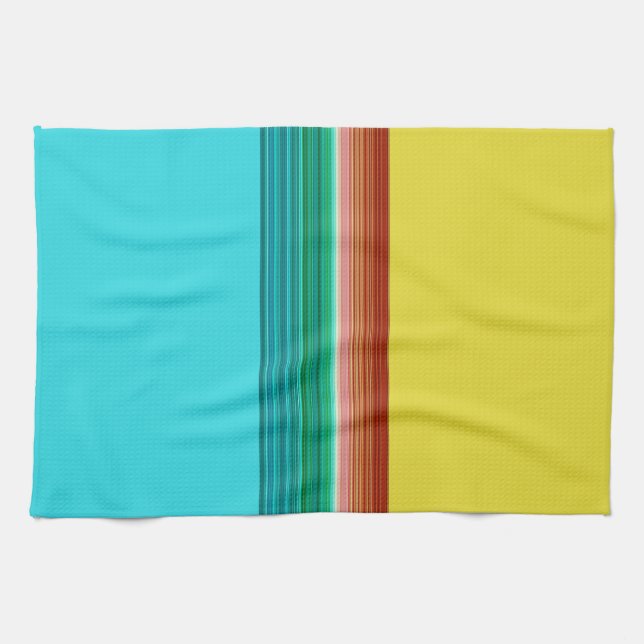 Yellow Blue Multicolor Striped Pattern Tea Towel (Horizontal)