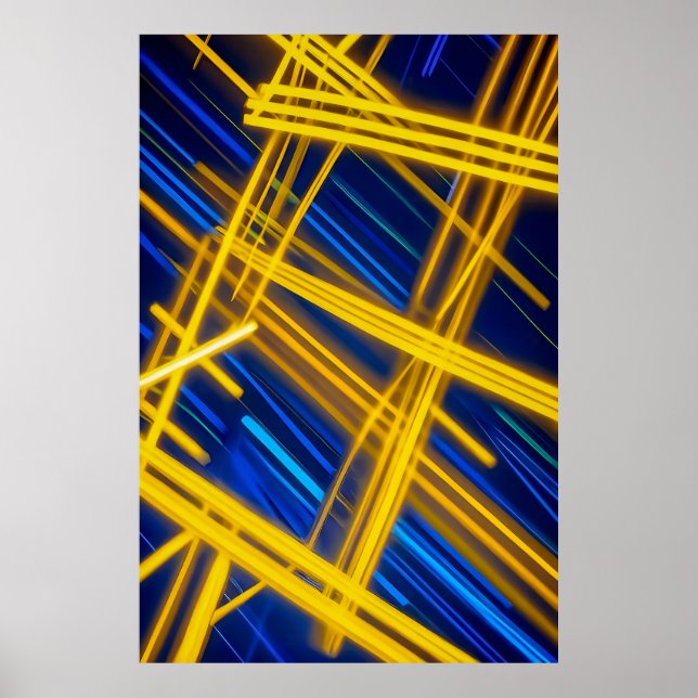 Yellow Blue Neon Cyberpunk Abstract Light Trails Poster (Front)