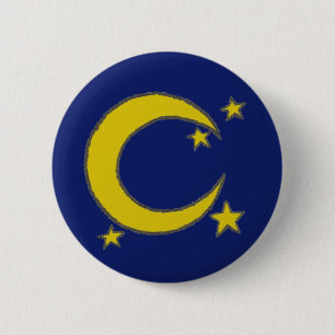 Yellow Blue Night Sky Crescent Moon Stars Evening 6 Cm Round Badge