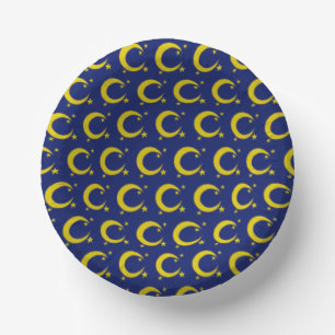Yellow Blue Night Sky Crescent Moon Stars Evening Paper Plate