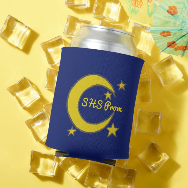 Yellow Blue Night Sky Crescent Moon Stars Prom Can Cooler (In Situ Summer)