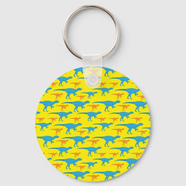Yellow Blue Orange Dinosaur Designs Pattern Gifts Key Ring (Front)