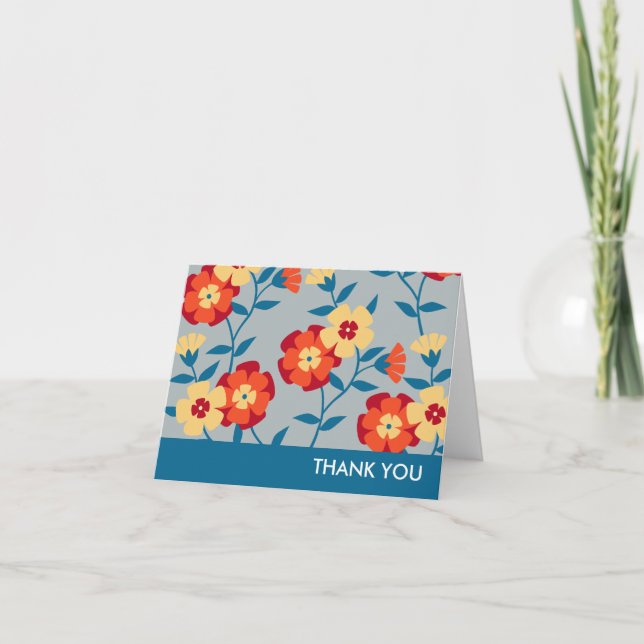 Yellow, Blue & Orange Modern Floral Note Card (Front)