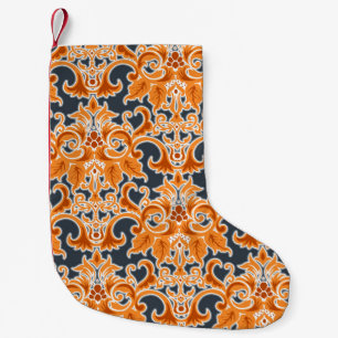 Yellow blue Ornament Seamless Background Patternab Small Christmas Stocking