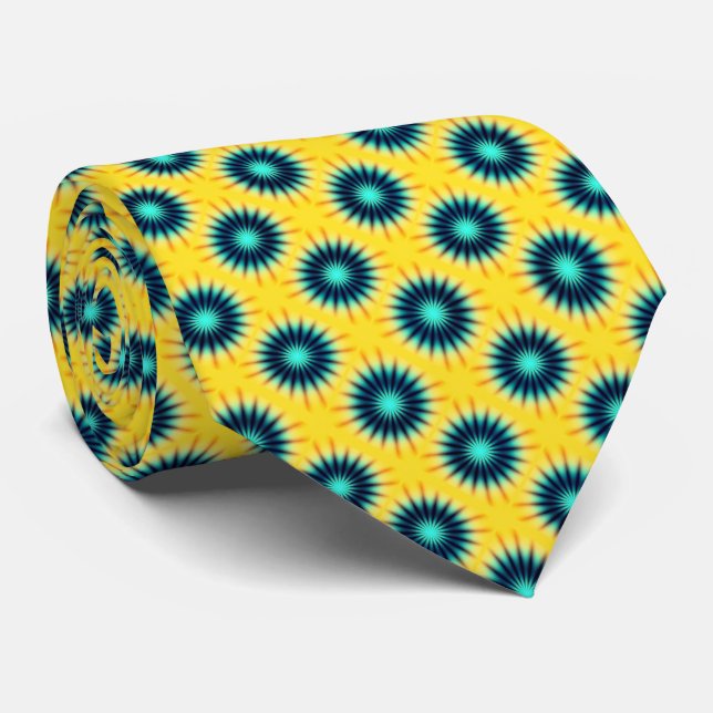 Yellow Blue Pattern Tie (Rolled)